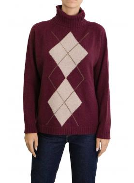 Maglione con rombi bicolore  collo alto misto cashmere